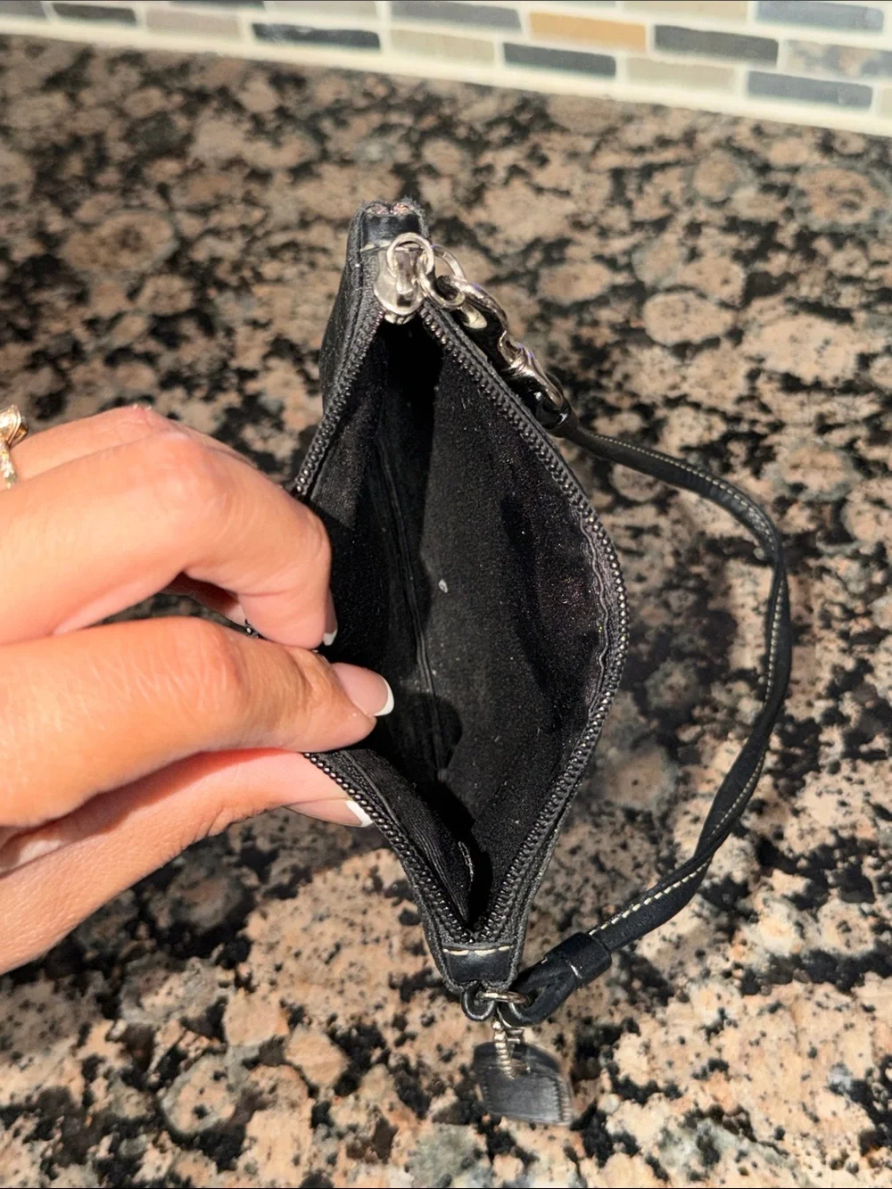Small Coach Signature C Sparkly Black Wristlet Logo Chain